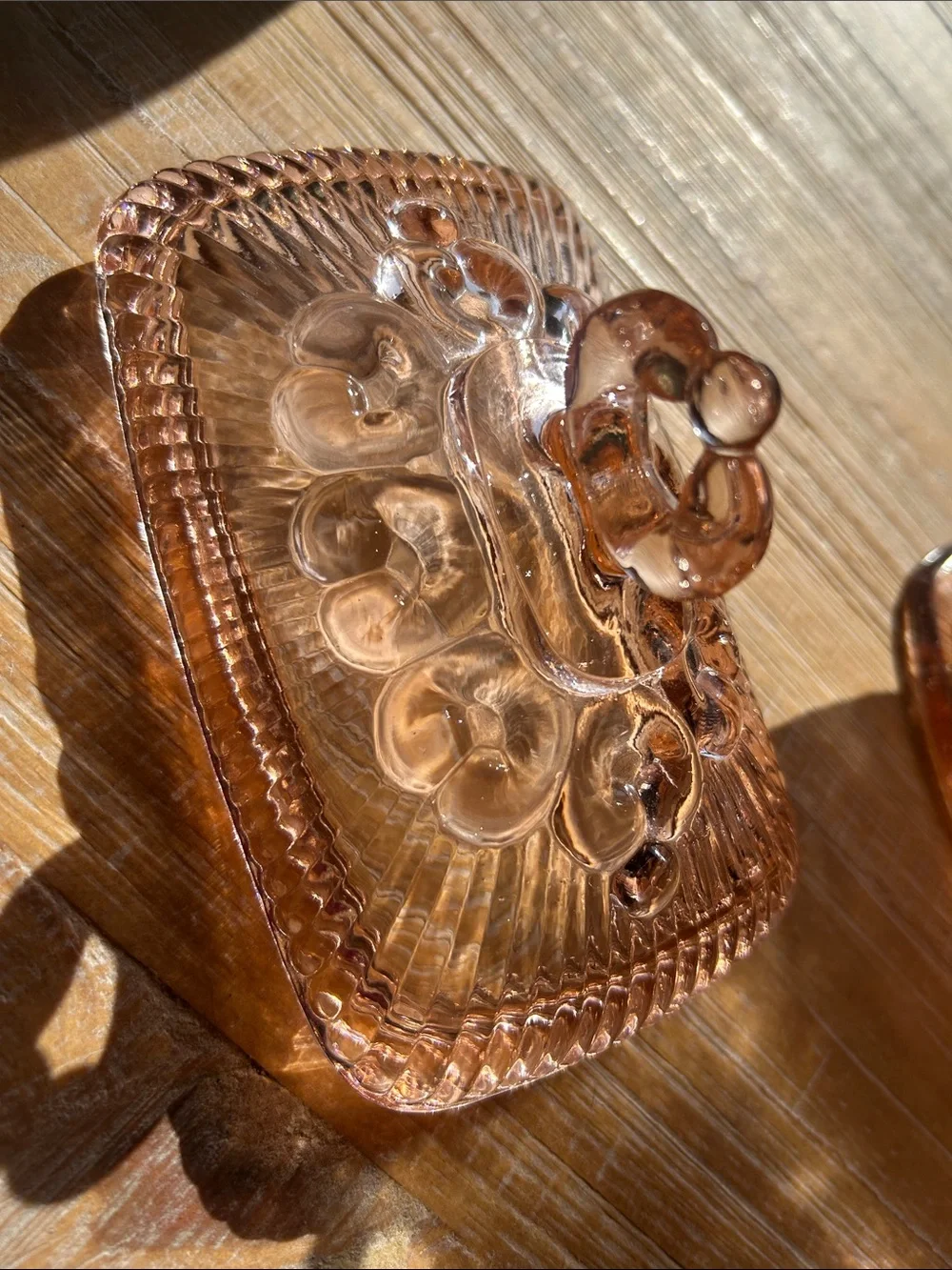 Vintage Indiana Pink Lace Edge Glass Pedestal Candy Dish